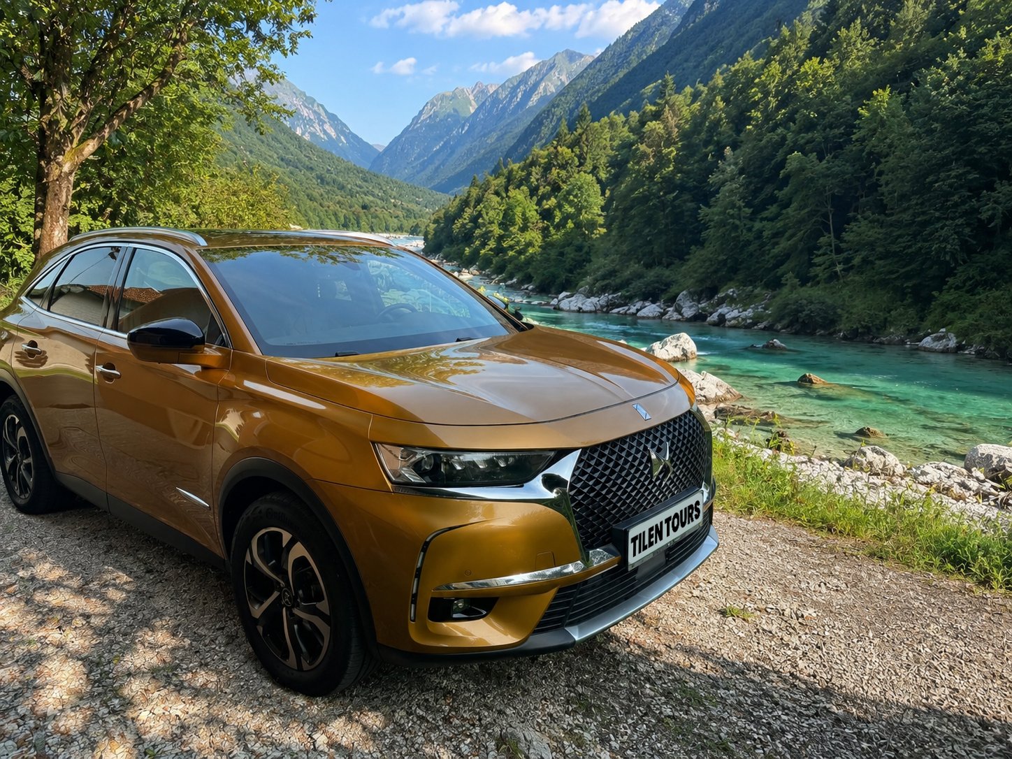 DS7 SUV at the Soča river